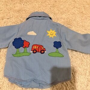 Vintage 80's Light Blue Denim Red Pearl Snaps Button Up Truck Boys 18 Months P